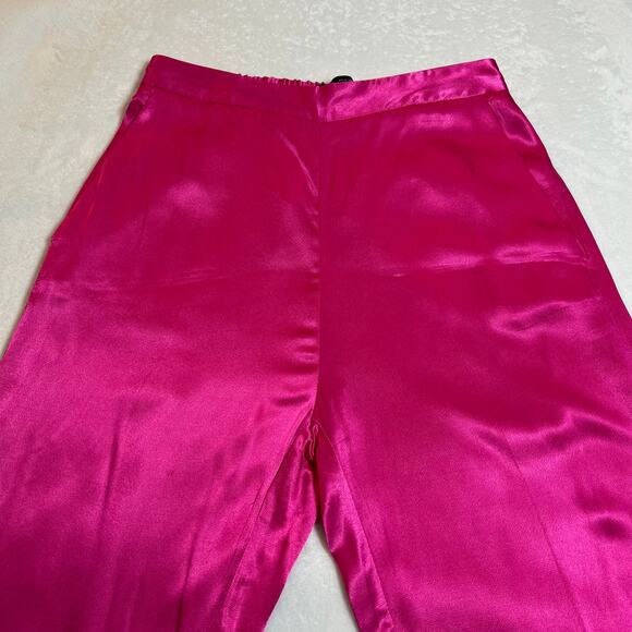 Zara High Rise Satin Wide Leg Trouser Pants Size S Preppy Maximalist Feminine - Picture 5 of 13
